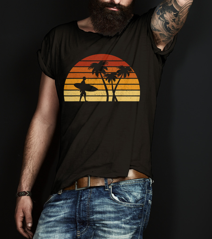 Vintage Sunset Surfing Palm T-Shirt