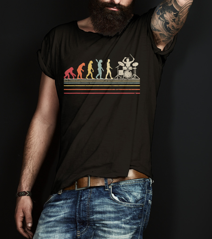 Funny Drummer Retro Vintage Evolution Of Man T-Shirt