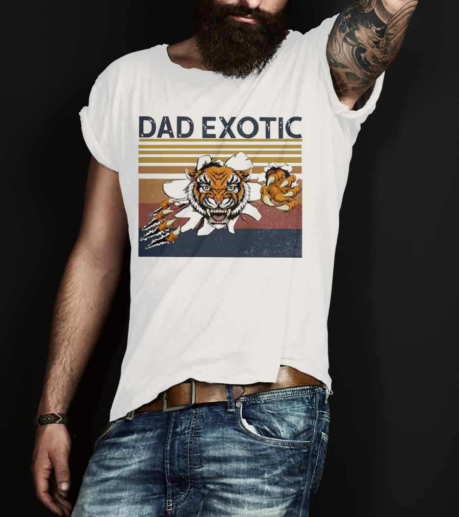 Dad Exotic Fierce Tiger With Retro Stripes T-Shirt