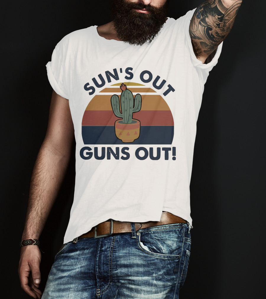 Sun’s Out Guns Out Cactus Retro Sunburst T-Shirt