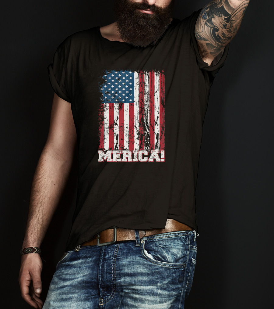 Merica American Flag Independence Day Patriotic T-Shirt
