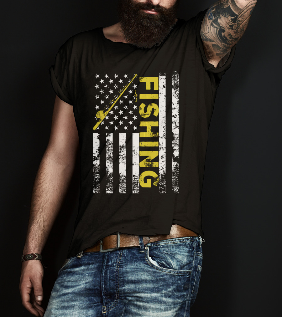 American Flag Fishing USA Patriotic T-Shirt