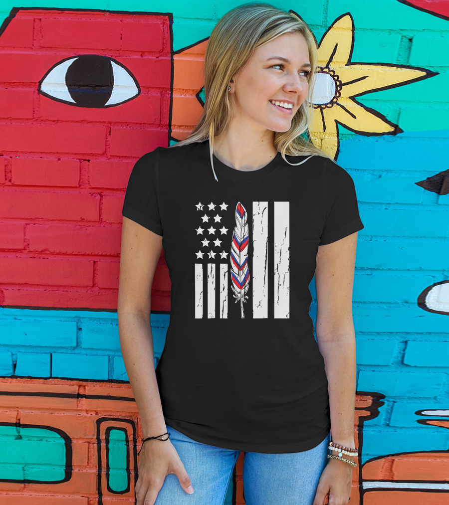 American Flag Stars Stripes Native Tribe Feather Pride T-Shirt