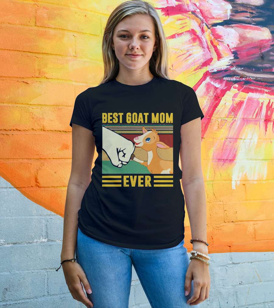 Best Goat Mom Ever Fist Bump With Adorable Cartoon Kid T-Shirt