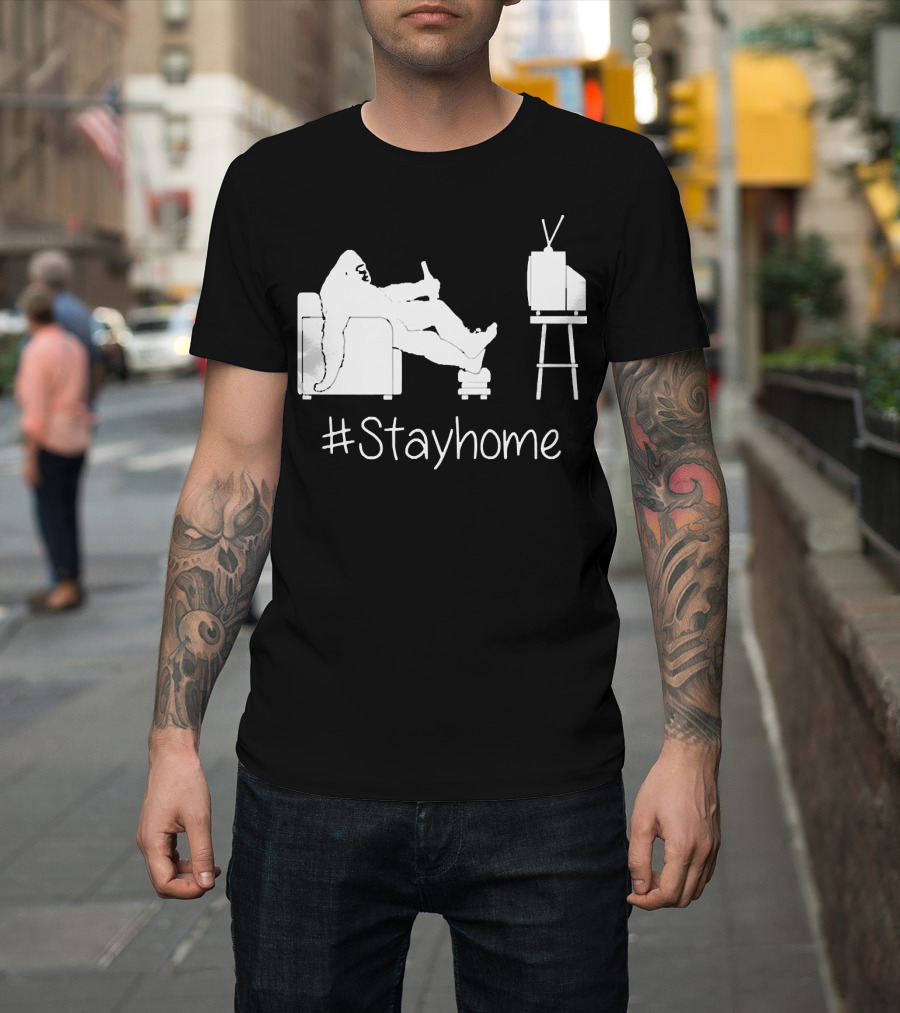Bigfoot Relaxing Watching TV #Stayhome T-Shirt
