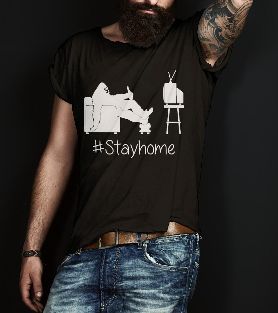 Bigfoot Relaxing Watching TV #Stayhome T-Shirt