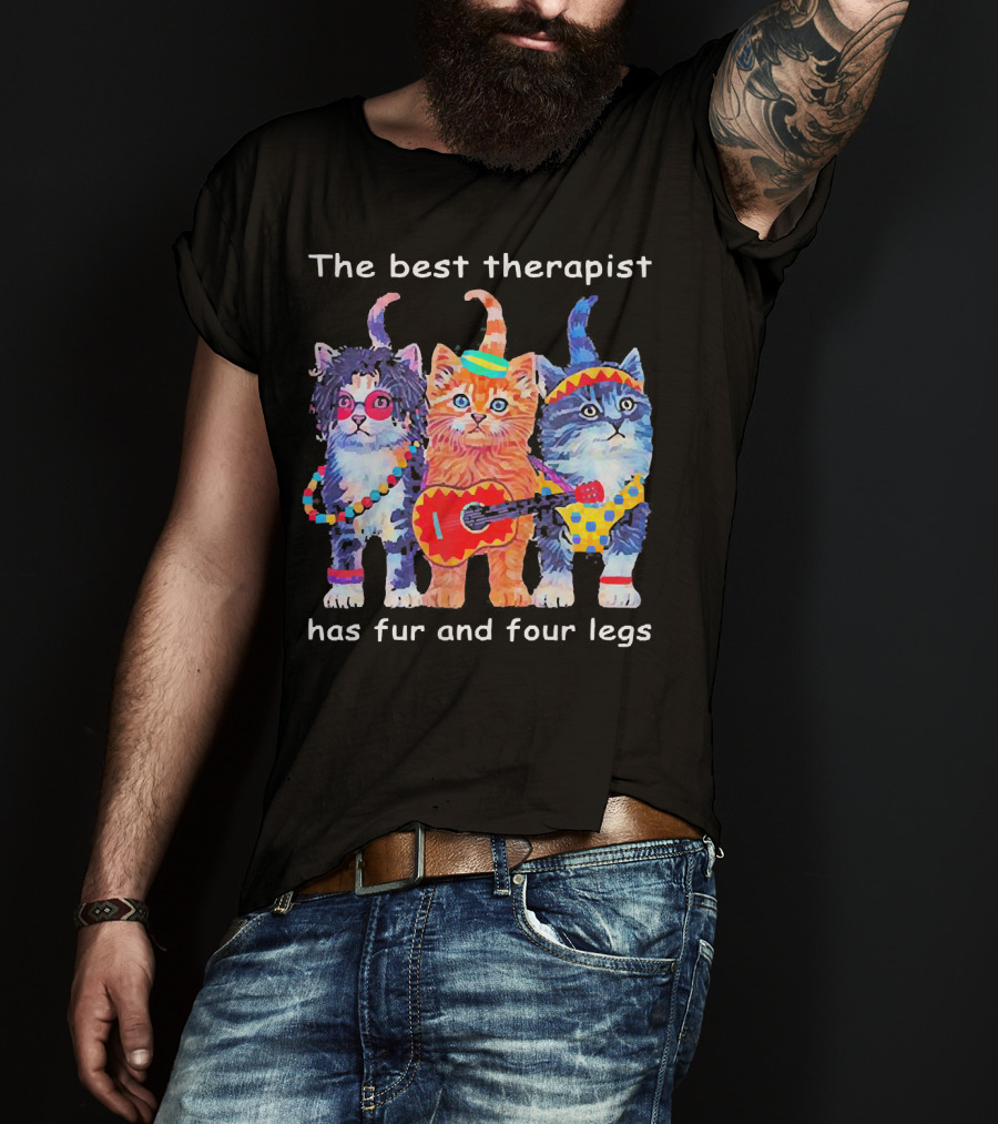 The Best Therapist Has Fur And Four Legs With Colorful Cats In Fun Outfits T-Shirt