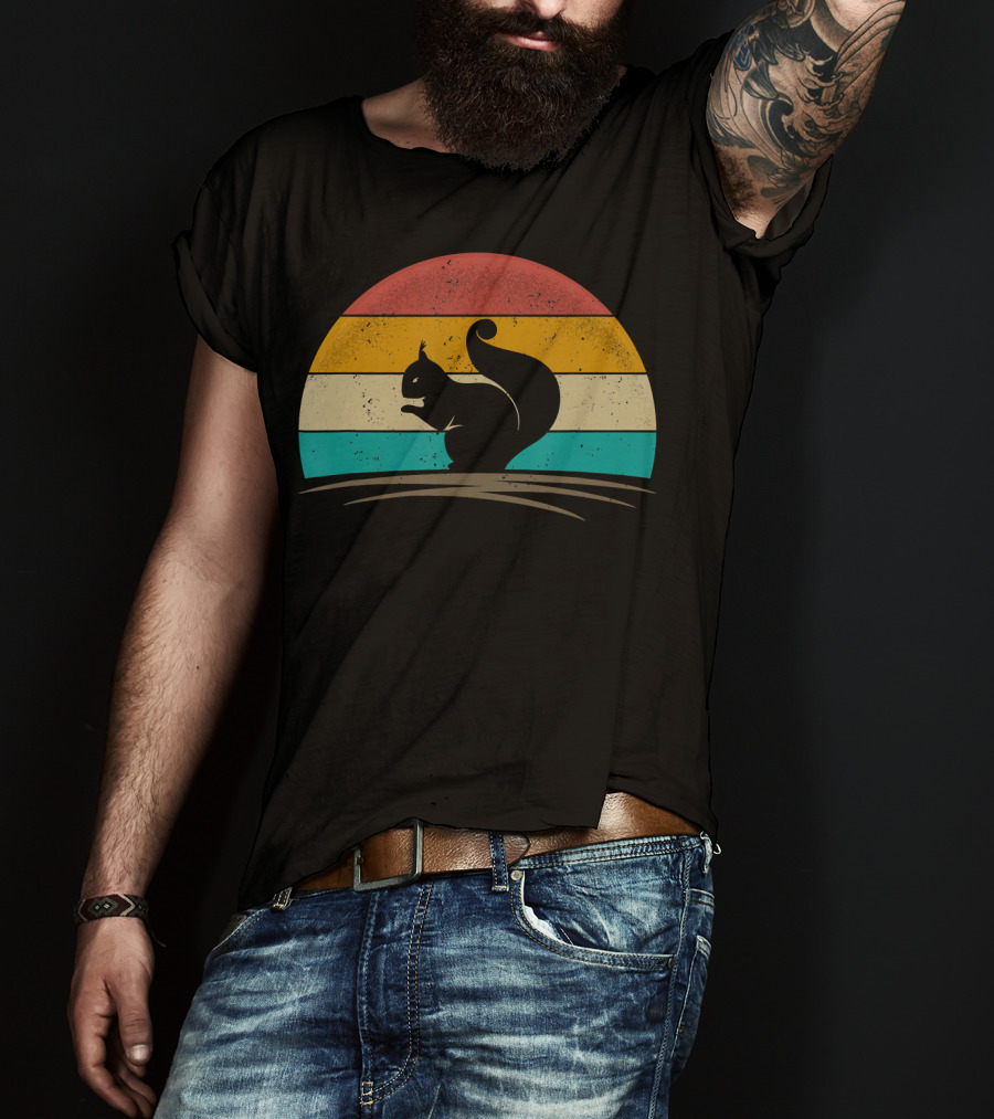 Squirrel Retro Vintage 70s Sunset Stripes T-Shirt