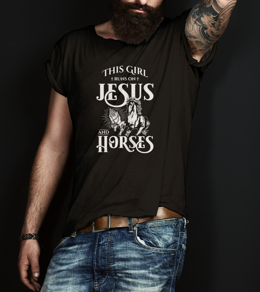 This Girl Runs On Jesus And Horses Christian Horse Lover T-Shirt