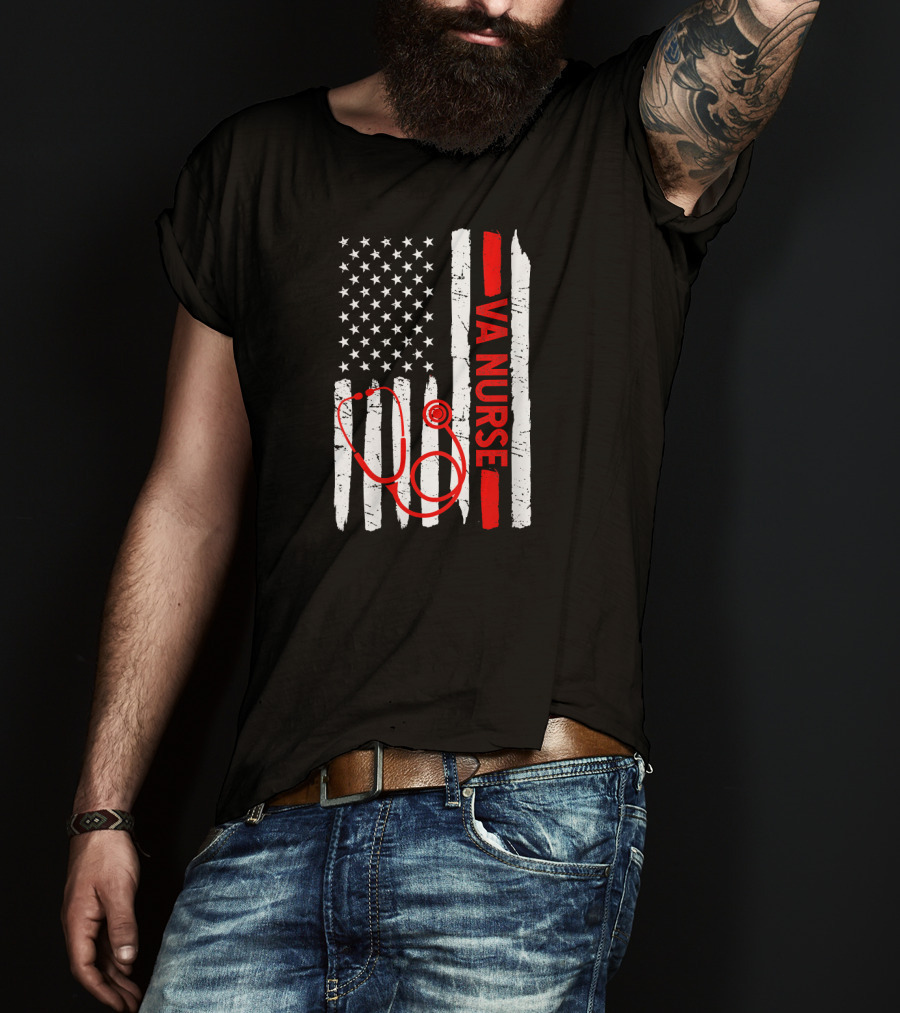 American Flag VA Nurse Stethoscope Black History Month T-Shirt