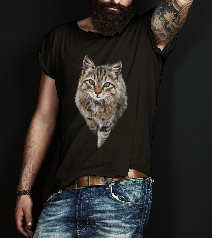 Brown Cat Green Eyes Cats Feline Realistic T-Shirt