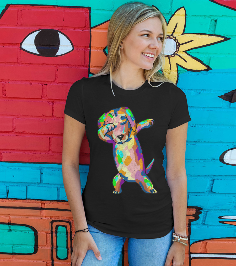 Colorful Dabbing Wiener Dog Funny Dachshund Dab T-Shirt