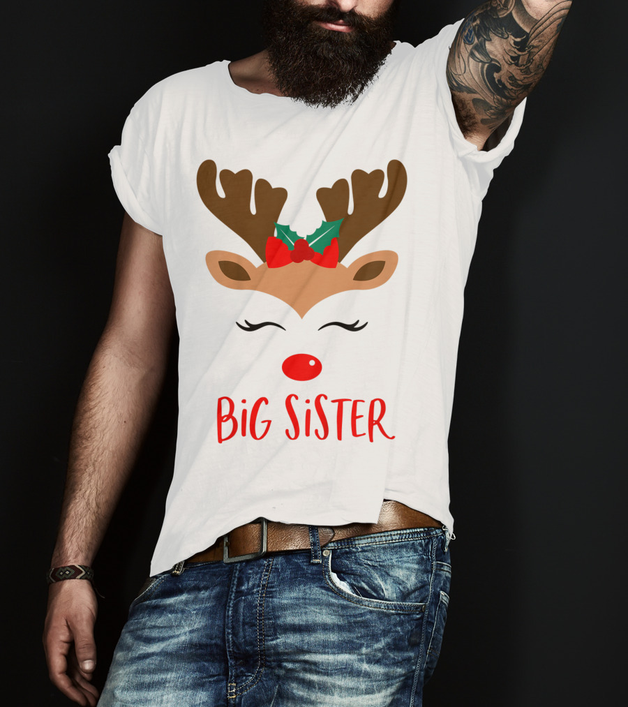 Big Sister Reindeer Christmas Matching Sibling Outfits T-Shirt