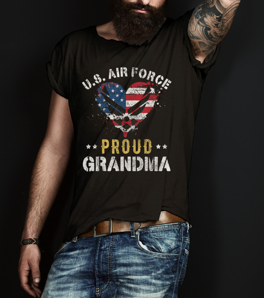 U.S. Air Force Proud Grandma American Flag Heart T-Shirt
