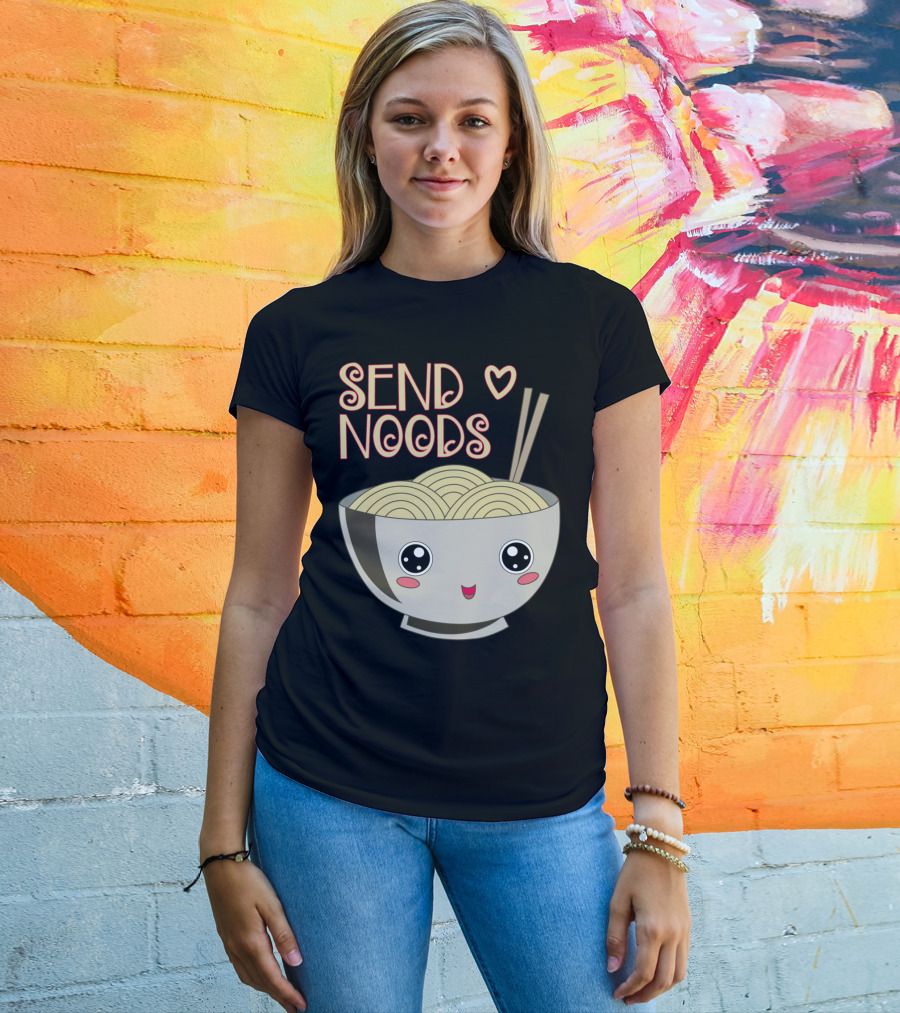 Send Noods Kawaii Ramen Bowl With Chopsticks And Heart T-Shirt