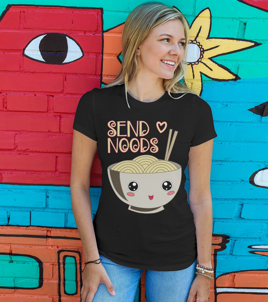 Send Noods Kawaii Ramen Bowl With Chopsticks And Heart T-Shirt