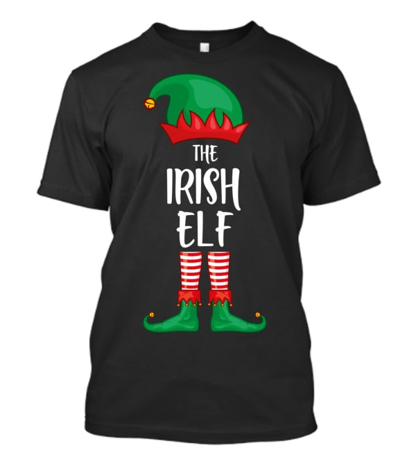 The Irish Elf Christmas Party Holiday Outfits With Green Hat And Striped Pants T-Shirt