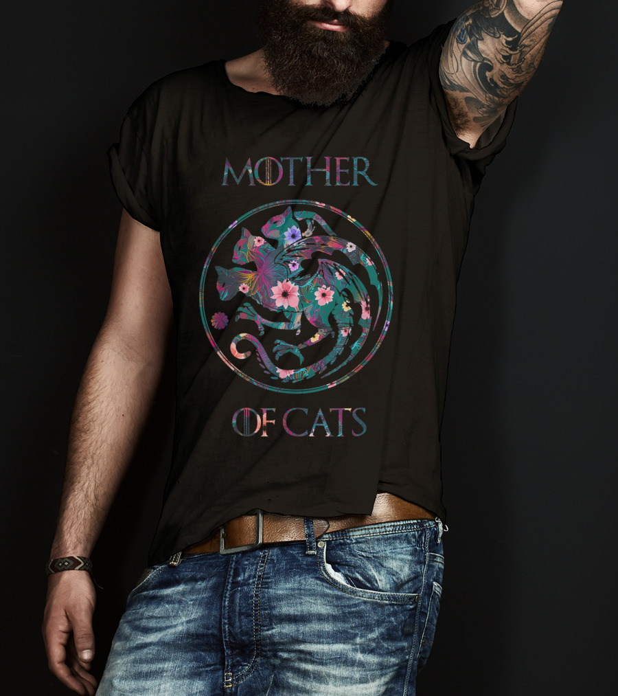 Mother Of Cats With Floral Pattern Cat Lovers T-Shirt