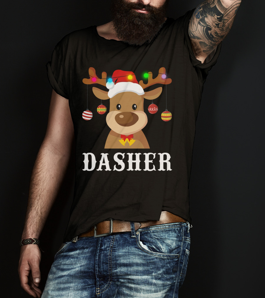 Dasher Reindeer Santa Xmas Group Holiday Lights T-Shirt