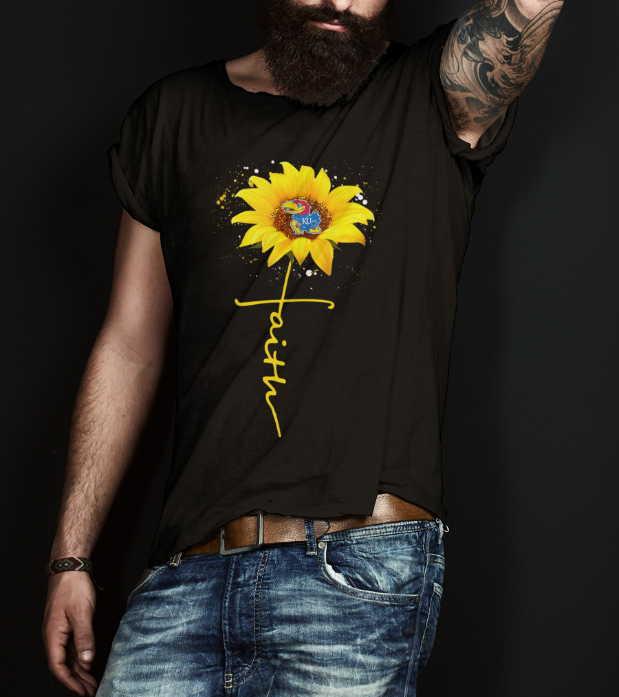 Kansas Jayhawks Sunflower Faith Cross Shape T-Shirt
