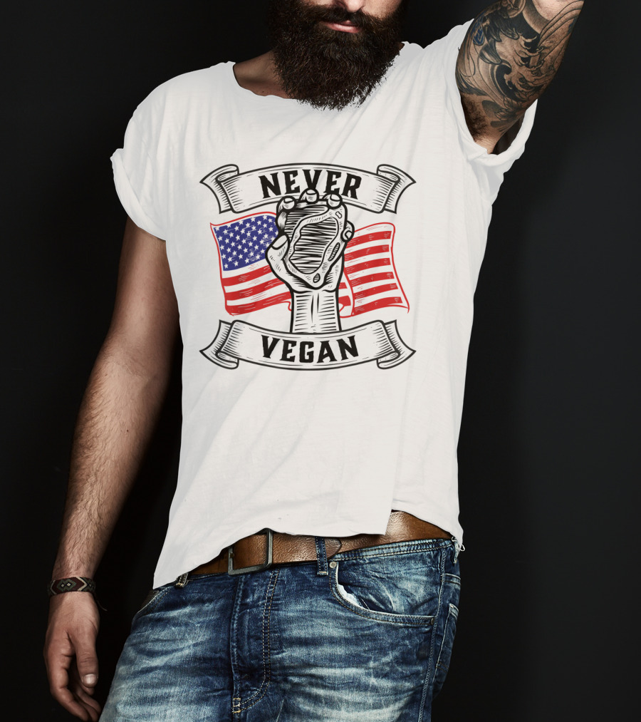 Never Vegan Carnivore Diet Power With American Flag Fist T-Shirt