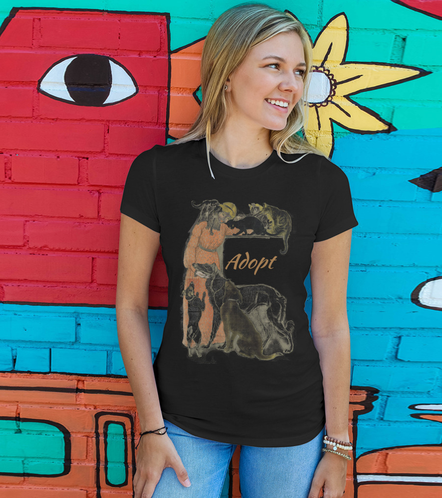Rescue Adopt Love Dog And Cat Lover With Vintage Style Woman Surrounded By Pets T-Shirt