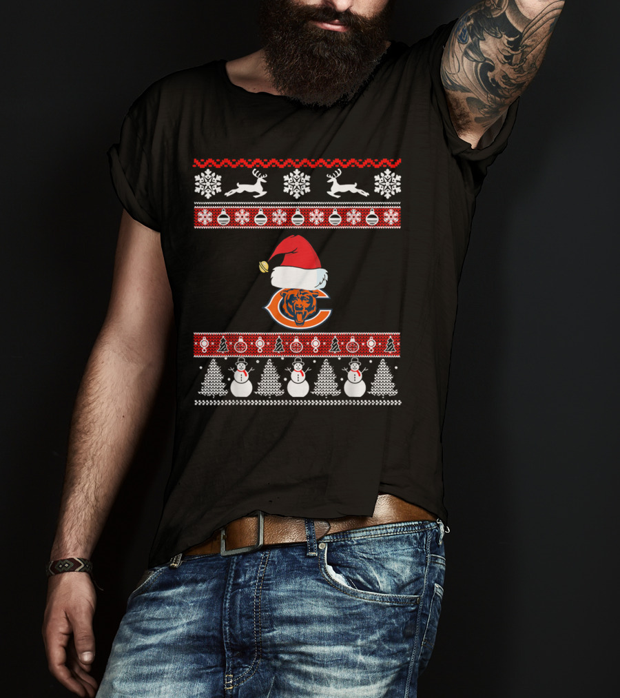 Santa Ugly Christmas Football Chicago Bears T-Shirt