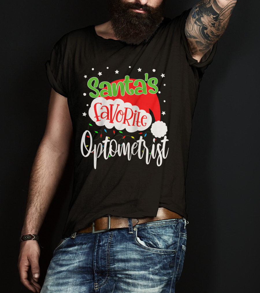 Santa's Favorite Optometrist Christmas Santa Hat And Lights T-Shirt