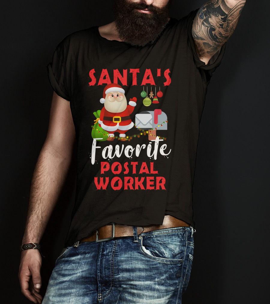Santa's Favorite Postal Worker Christmas Mailbox Santa Claus T-Shirt