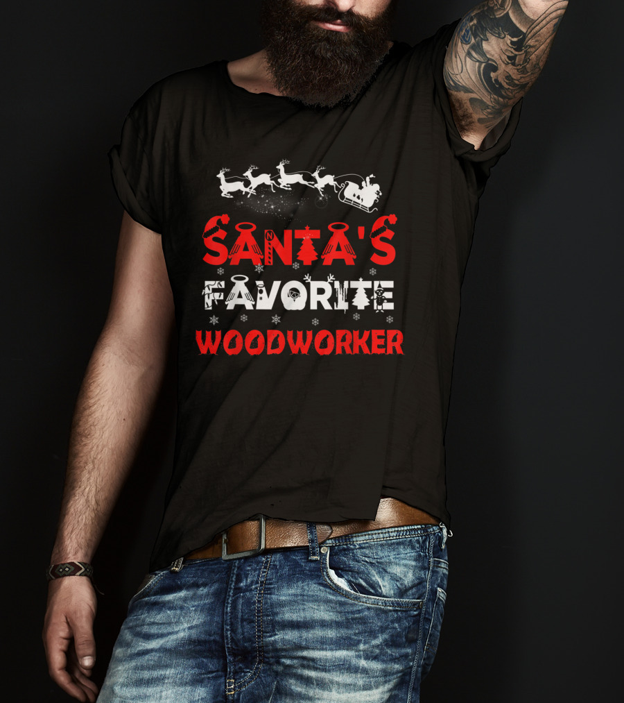 Santa's Favorite Woodworker Funny Job Christmas Reindeer Sleigh T-Shirt