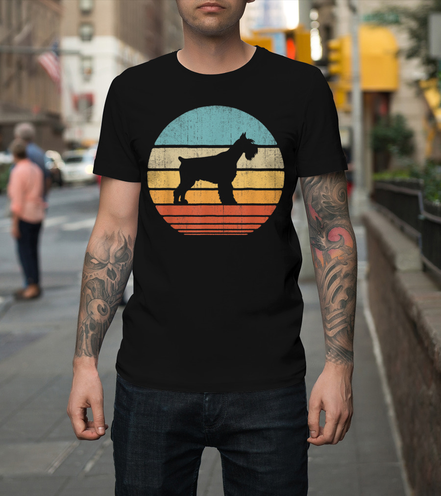Schnauzer Retro 60S 70S Sunset Stripes T-Shirt