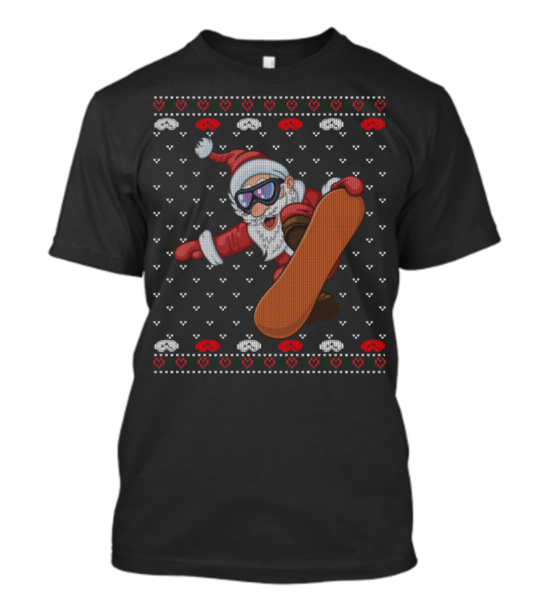 Snowboarding Santa With Goggles In Ugly Christmas T-Shirt