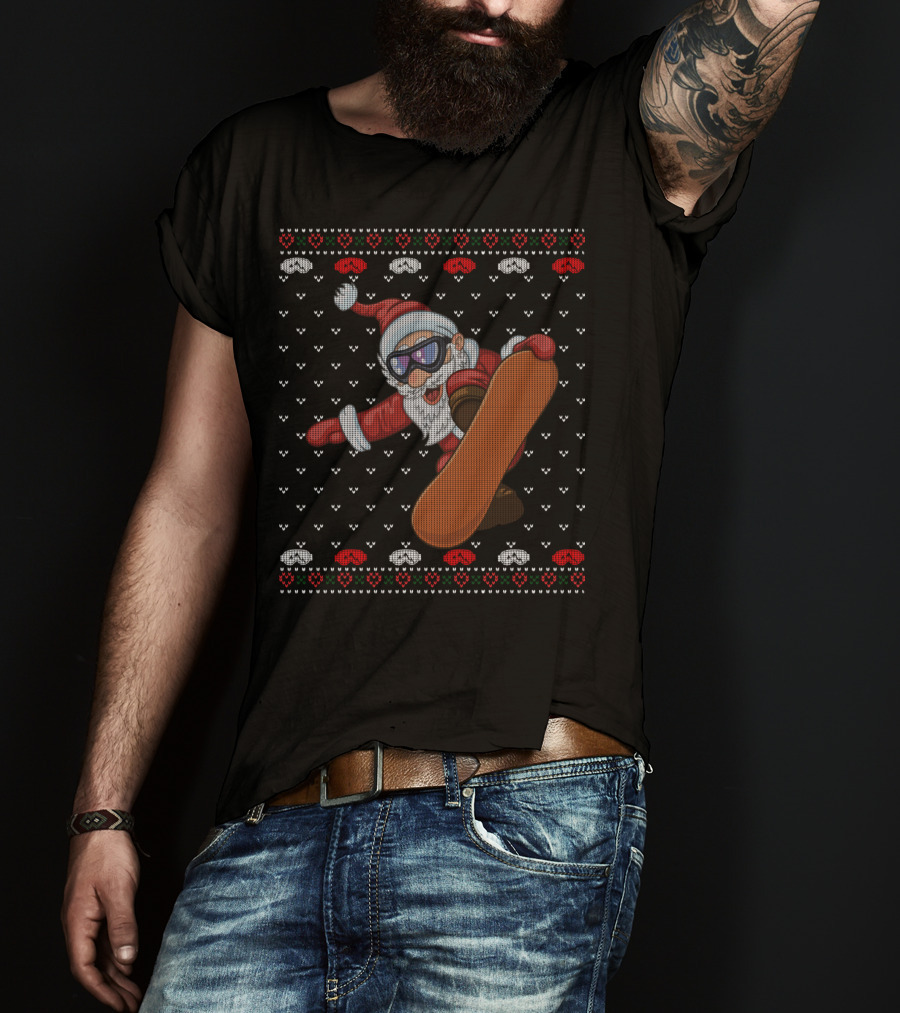 Snowboarding Santa With Goggles In Ugly Christmas T-Shirt
