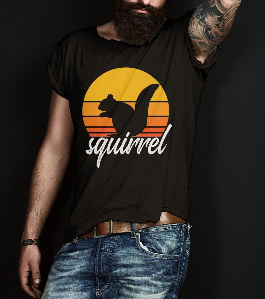 Squirrel Retro Sunset Silhouette Animal Lover Vintage T-Shirt