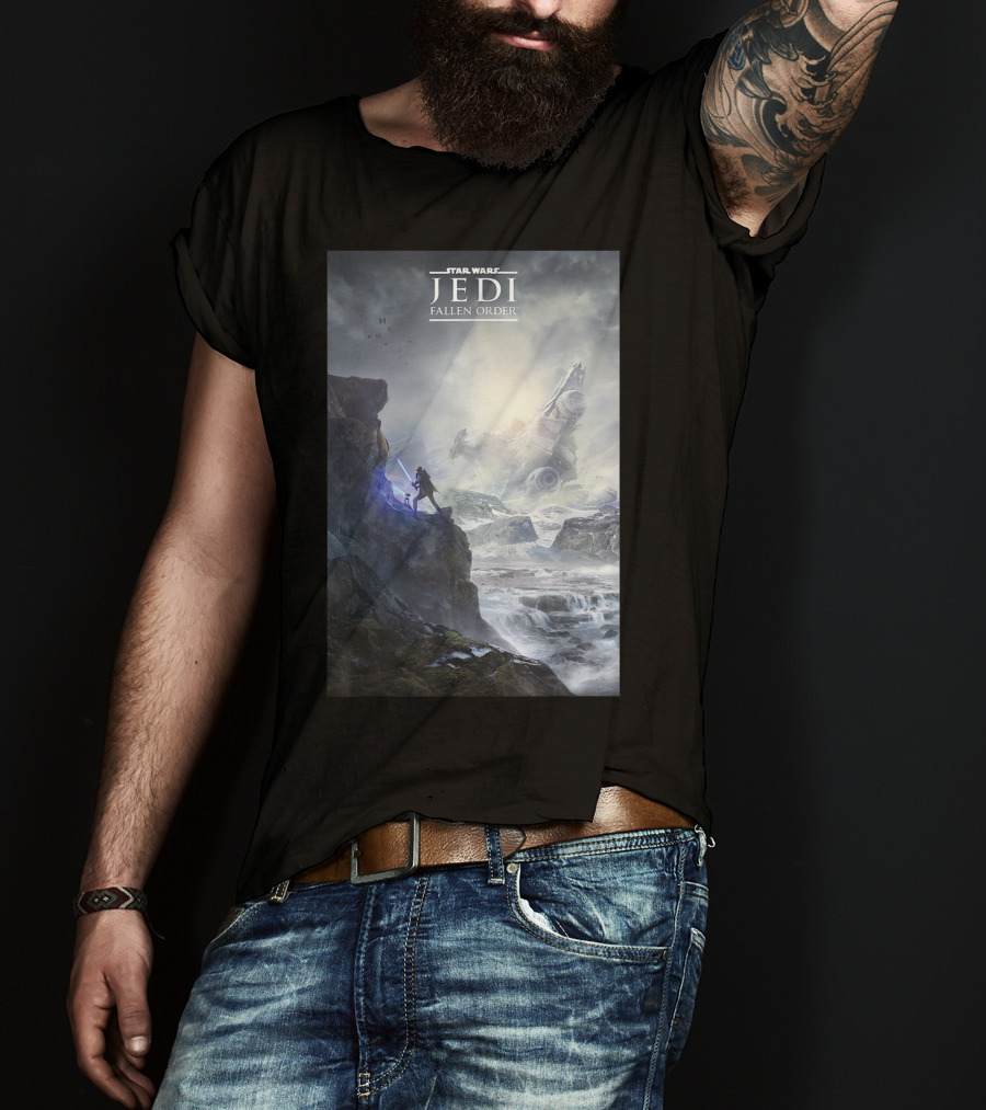 Star Wars Jedi Fallen Order Scenic Battle With Stormtrooper And Ruins T-Shirt