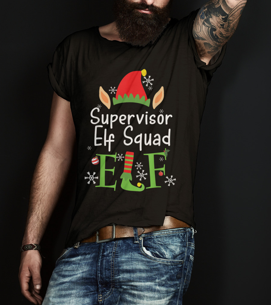 Supervisor Elf Squad Christmas Hat Snowflakes Ornaments T-Shirt