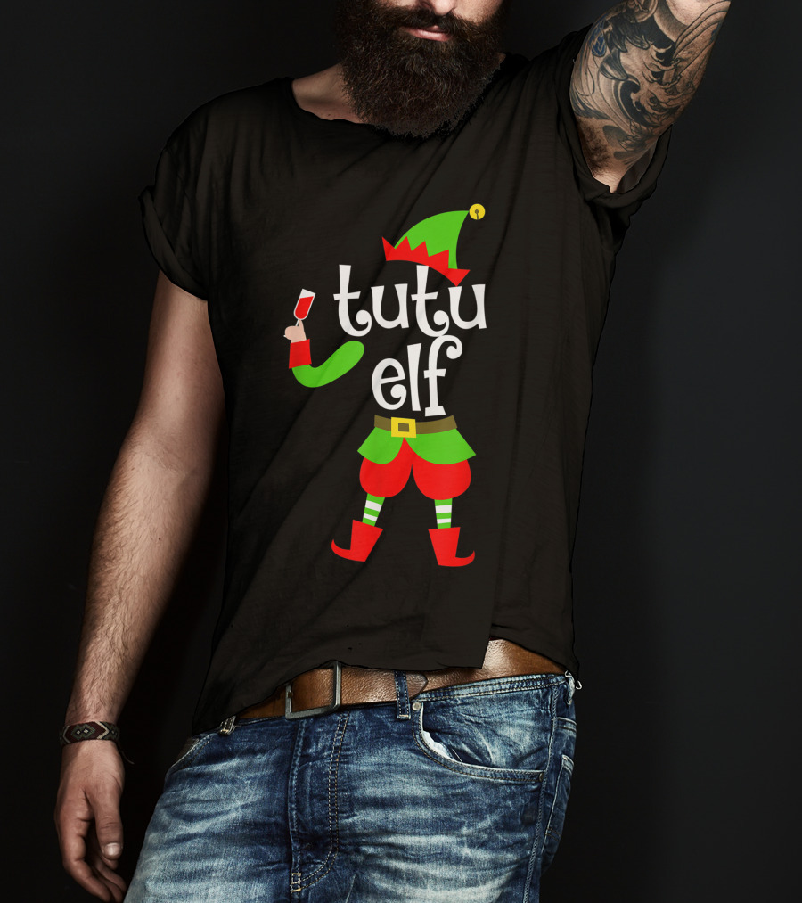 Tutu Elf Holding Wine Glass Christmas Costume T-Shirt