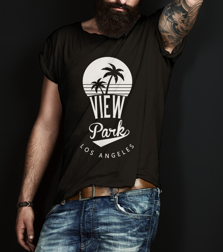 View Park Los Angeles Palm Trees Retro Sunset T-Shirt