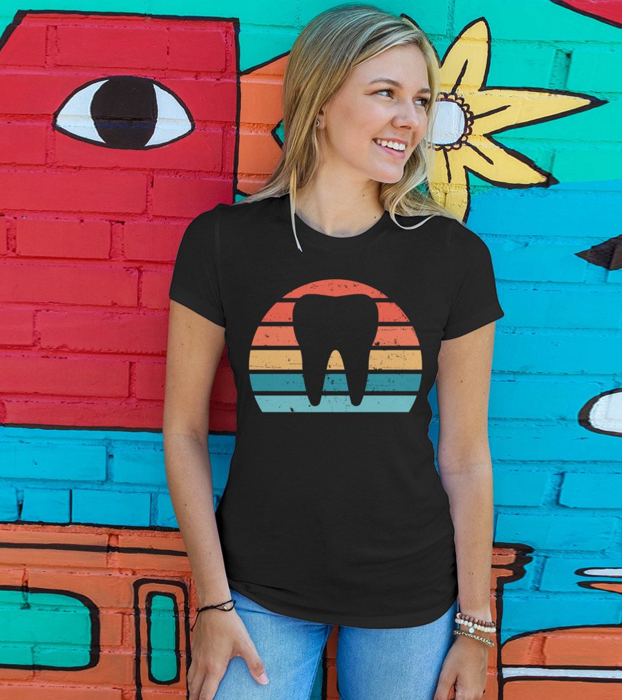 Vintage Dentist Dental Assistant Retro Tooth Stripes T-Shirt