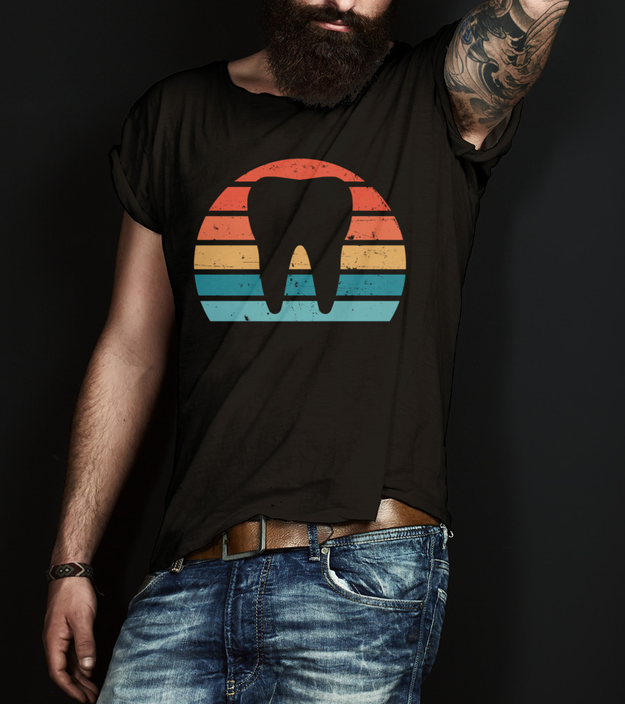 Vintage Dentist Dental Assistant Retro Tooth Stripes T-Shirt