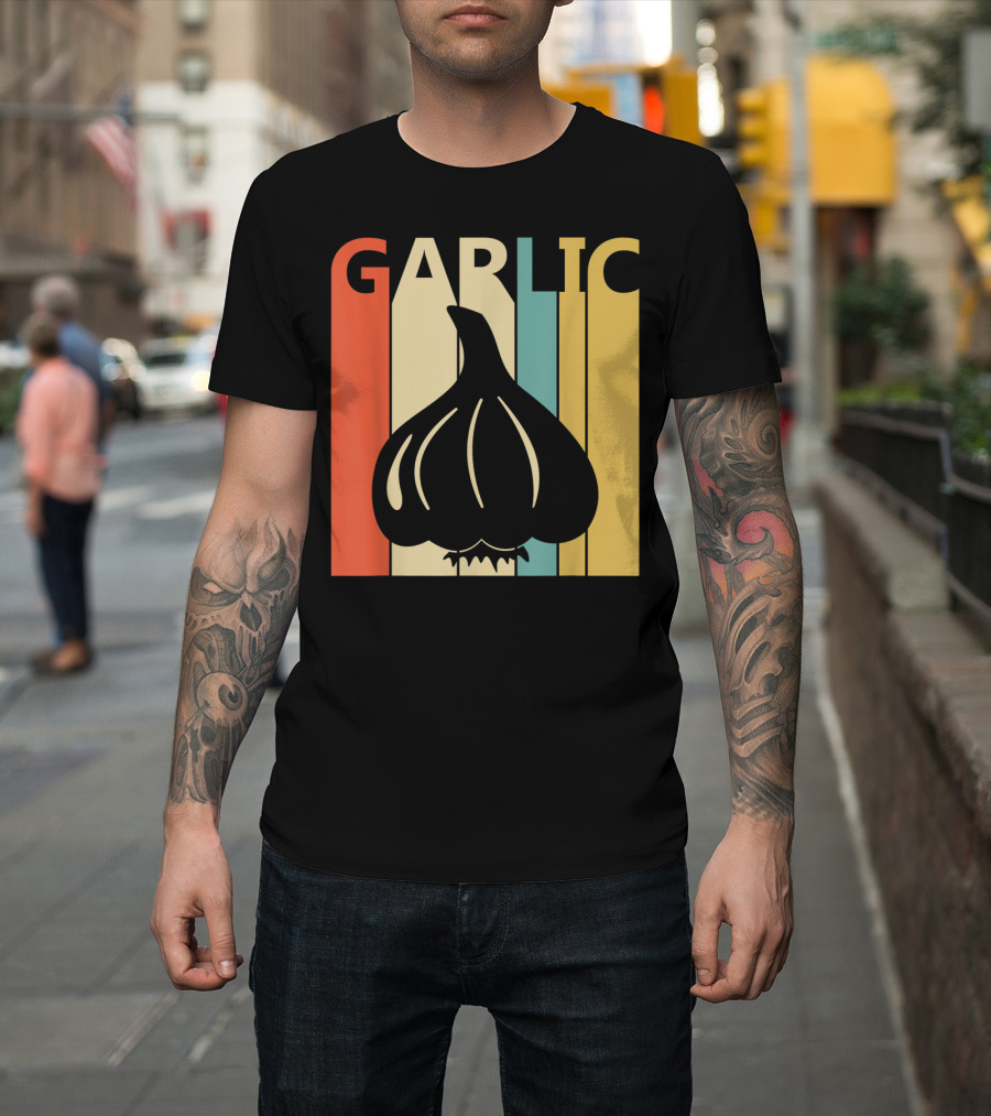 Vintage Garlic Lover Retro Stripes T-Shirt