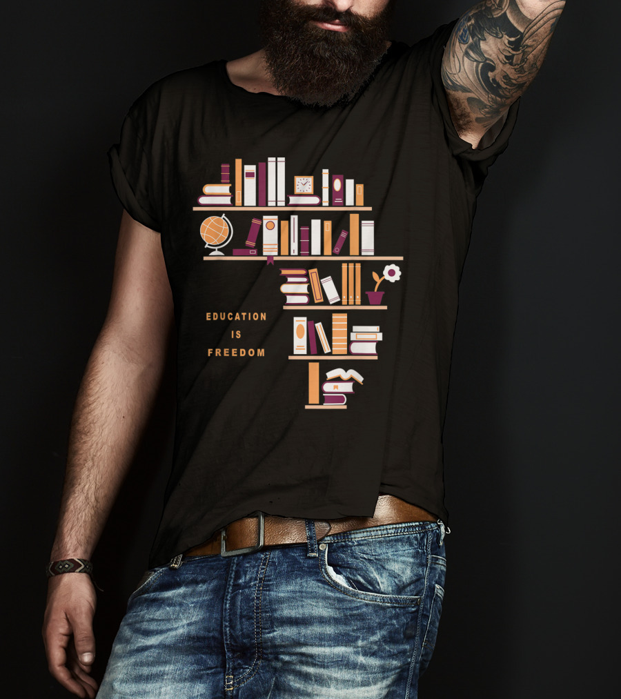 Education Is Freedom Africa Library Books Globe And Flower T-Shirt