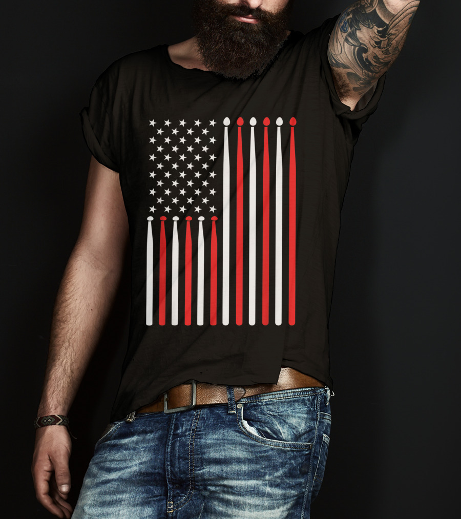 American Flag Drumsticks USA Drummer Musicians Patriotic T-Shirt