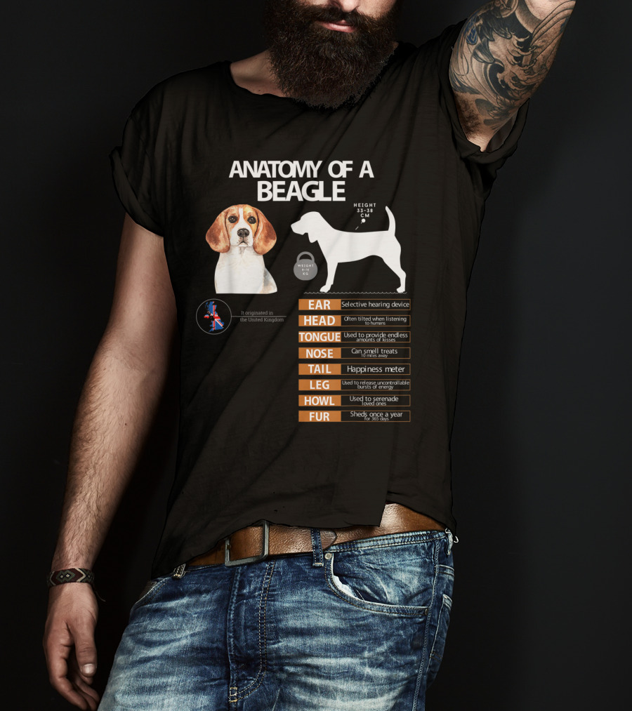 Anatomy Of A Beagle Ear Head Tongue Nose Tail Leg Howl Fur Mom Grandma Dad T-Shirt