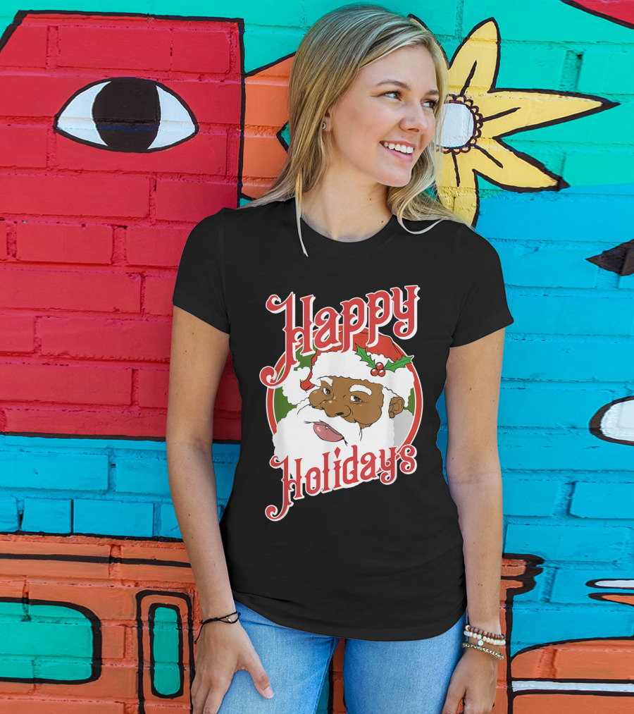 Happy Holidays African American Santa Claus T-Shirt