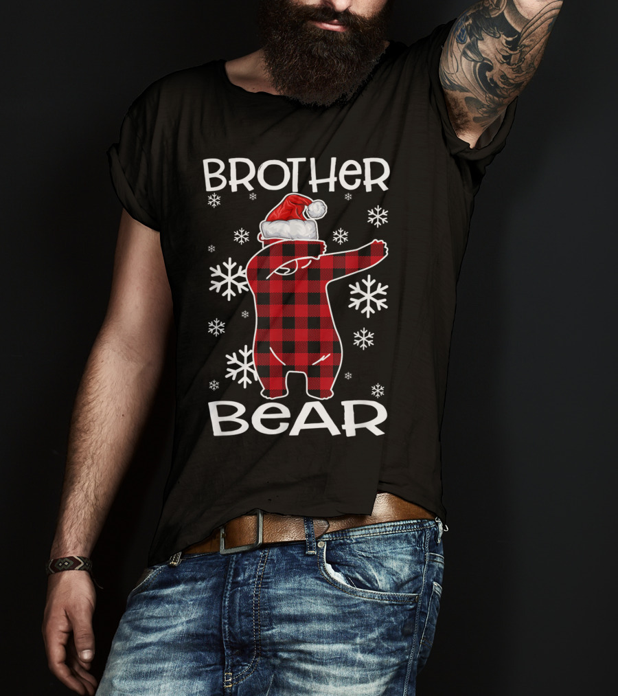 Brother Bear Dabbing In Santa Hat With Snowflakes T-Shirt