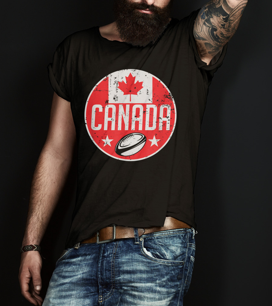 Canada Rugby Flag Supporter Jersey Canadian Maple Leaf Emblem T-Shirt