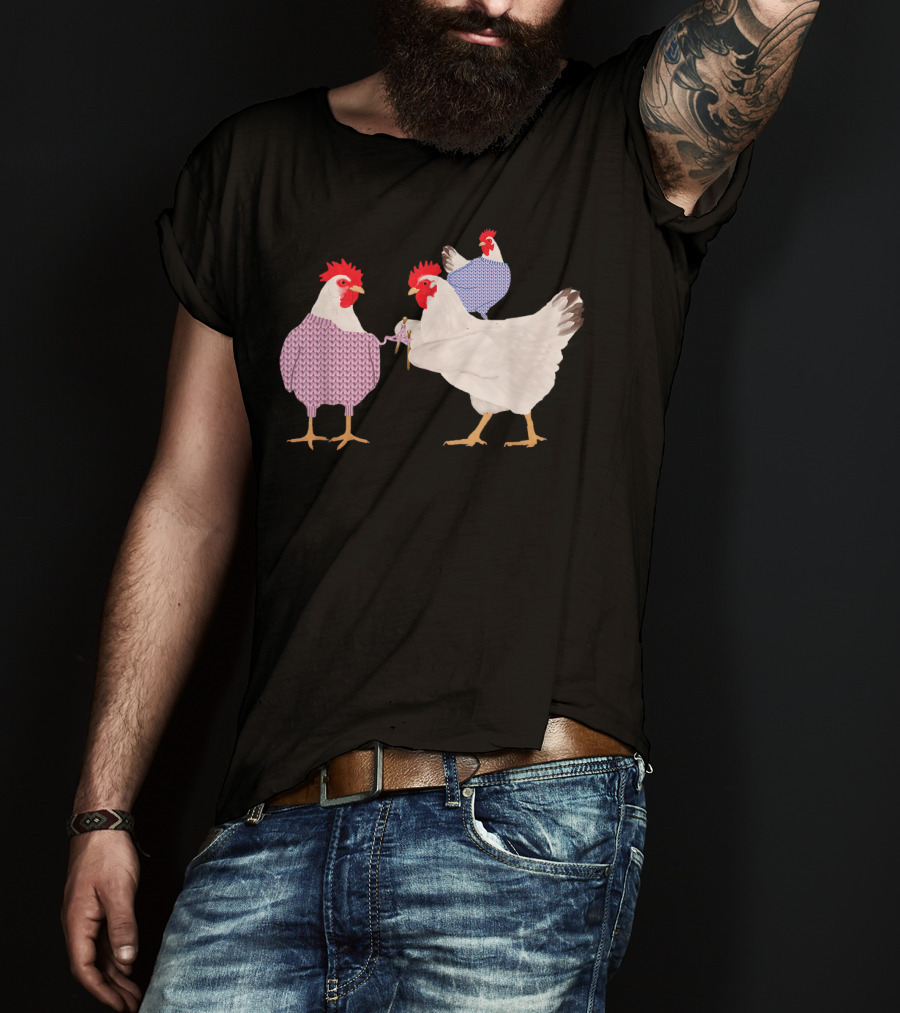 Chicken Knitting Sweaters Trio Whimsical Knitwear Comedy T-Shirt