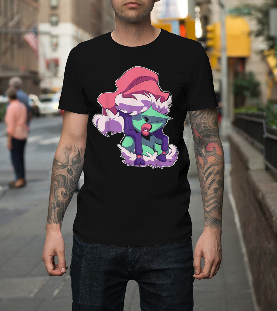 Christmas Is Coming Character in Festive Purple Santa T-Shirt