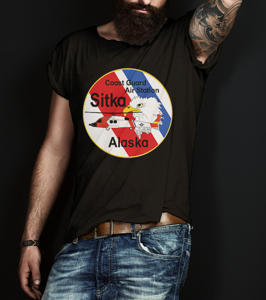 Coast Guard Air Station Sitka Alaska Eagle Helicopter Badge T-Shirt